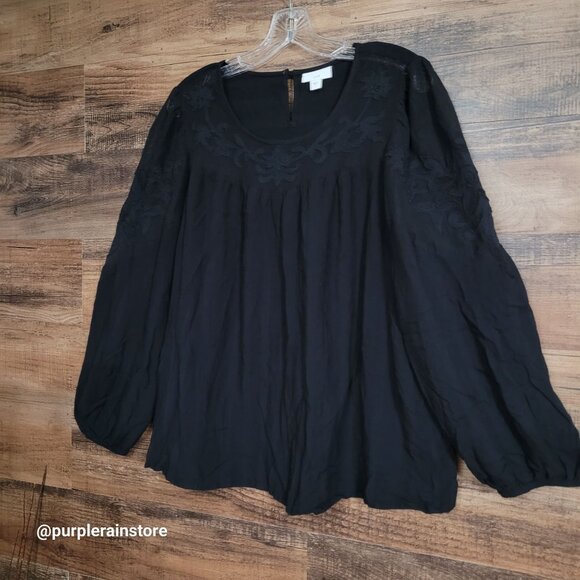 J Jill Floral Peasant Top L Gauzy Stretch Whimsy Ethereal Dark Coquette Boho - Picture 2 of 12